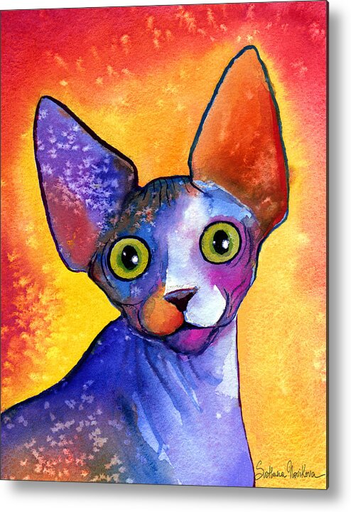 Sphynx Cat Picture Metal Print featuring the painting Whimsical Sphynx Cat painting by Svetlana Novikova