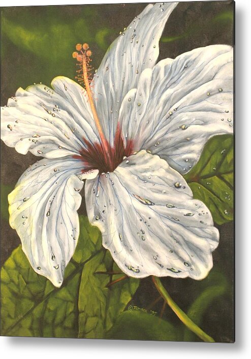 White Hibiscus Flower Metal Print featuring the painting White Hibiscus by Tamara Kulish