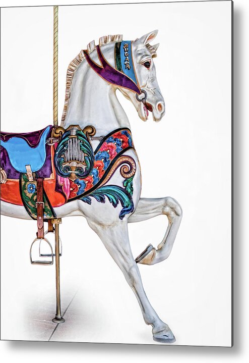 Carnival Metal Print featuring the photograph White Horse of the Carousel by David and Carol Kelly