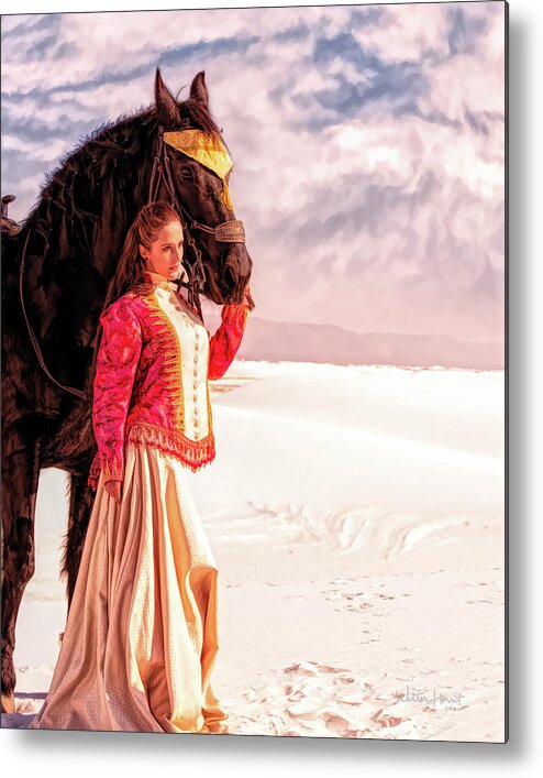 White Sands Metal Print featuring the digital art White Sands Horse and Rider #2b by Walter Herrit