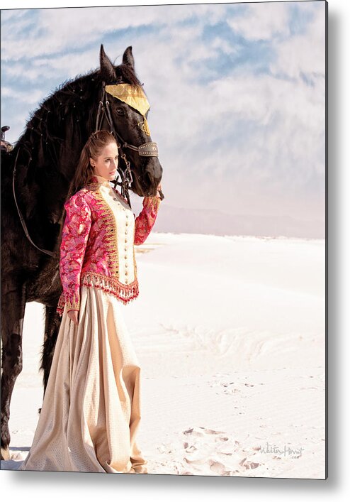 White Sands Metal Print featuring the photograph White Sands Horse and Rider #2a by Walter Herrit