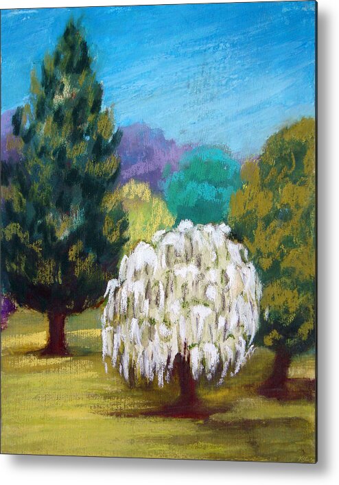 Landscape Metal Print featuring the pastel White Tree by Karen Coggeshall