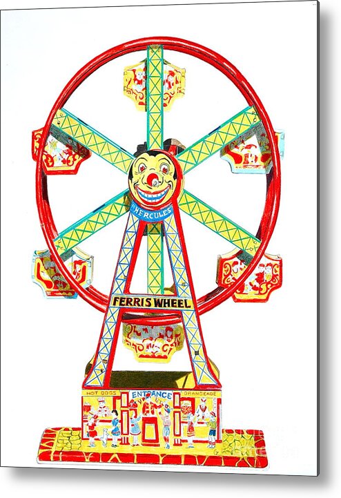 Ferris Wheel Metal Print featuring the drawing Wind-up Ferris Wheel by Glenda Zuckerman