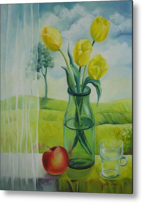 Tulips Metal Print featuring the painting Window by Elena Oleniuc