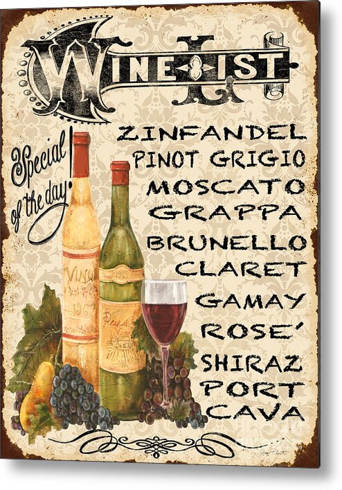 Wine Metal Print featuring the painting Wine List-JP3588 by Jean Plout
