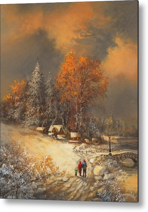 Snow Scene Metal Print featuring the painting Winter Classic by Tom Shropshire