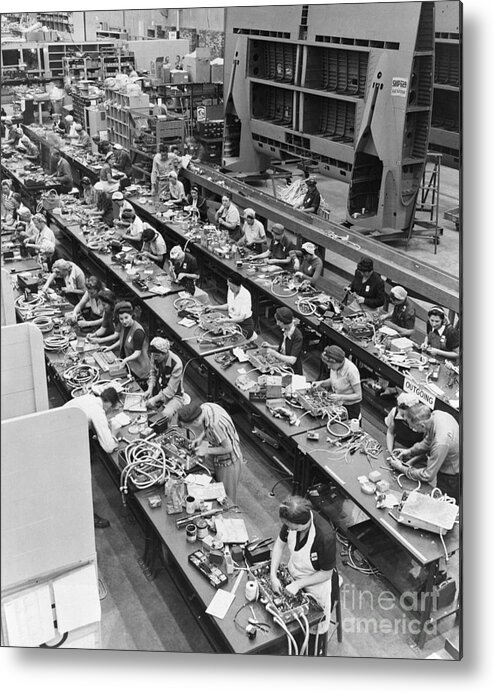 1940s Metal Print featuring the photograph Women Wiring Airplane Controls by H. Armstrong Roberts/ClassicStock