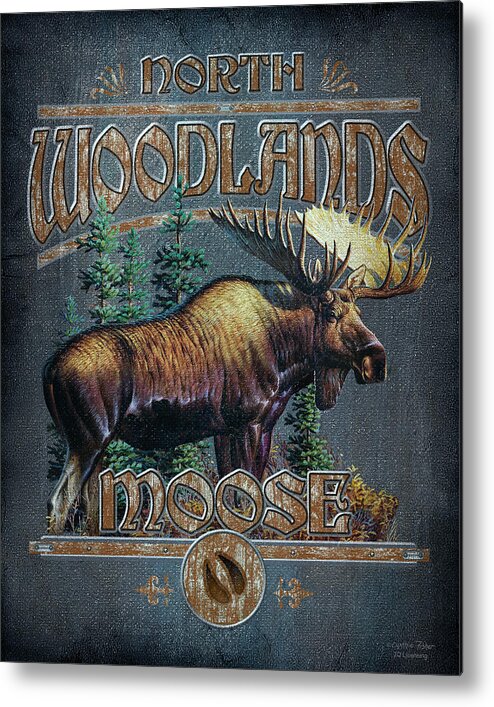 Cynthie Fisher Metal Print featuring the painting Woodlands Moose Sign by JQ Licensing