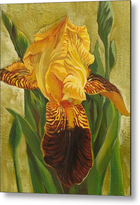 Iris Metal Print featuring the painting Yellow Iris by Alfred Ng