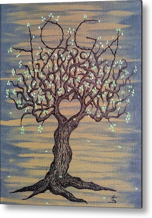 Yoga Metal Print featuring the drawing Yoga Love Tree by Aaron Bombalicki