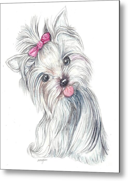 Yorkie Metal Print featuring the painting Yorkie Puppy by Morgan Fitzsimons