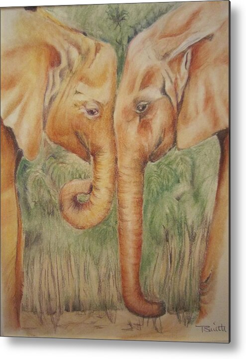 Wild Life Metal Print featuring the pastel Young Elephants by Teresa Smith