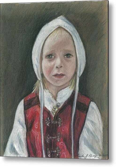 Young Metal Print featuring the painting Young Norwegian Girl      by Linda Nielsen