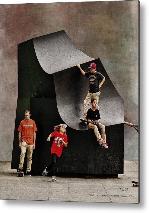 Street Metal Print featuring the photograph Young Skaters Around A Sculpture by Pedro L Gili