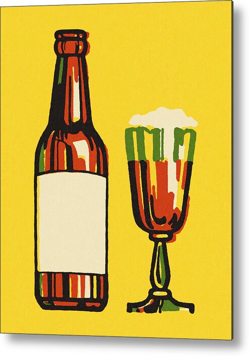 Alcohol Metal Poster featuring the drawing Beer Bottle and Glass #1 by CSA Images