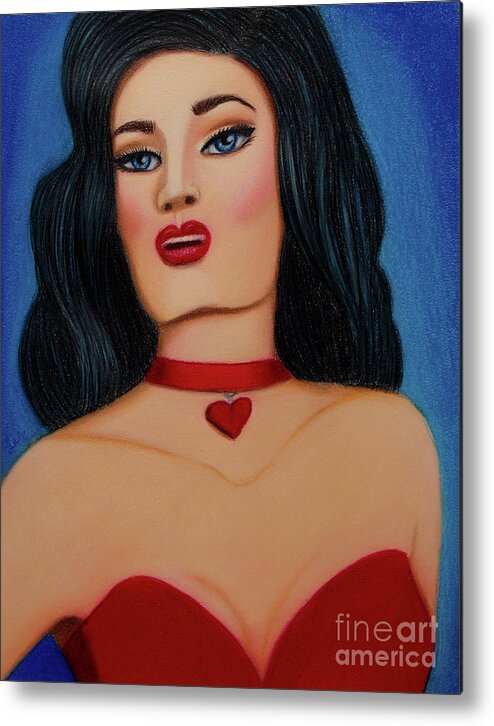 Fine Art Metal Print featuring the drawing Crimson Heart #2 by Dorothy Lee