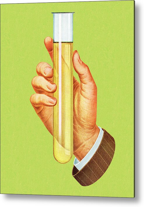Adult Metal Poster featuring the drawing Hand Holding Test Tube #1 by CSA Images