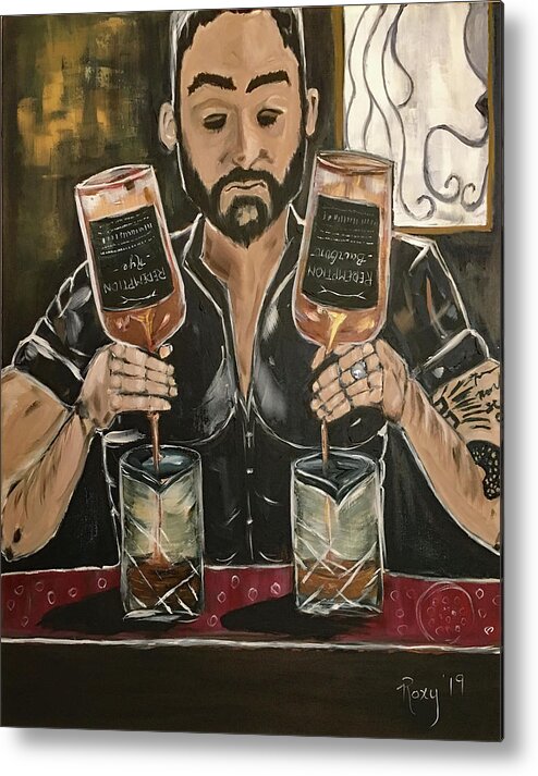 Bartender Metal Print featuring the painting He's Crafty featuring Mark #1 by Roxy Rich