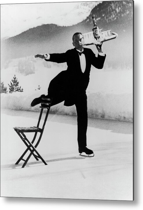 Ice Skating Metal Print featuring the photograph Ice Skating Waiter #3 by Alfred Eisenstaedt