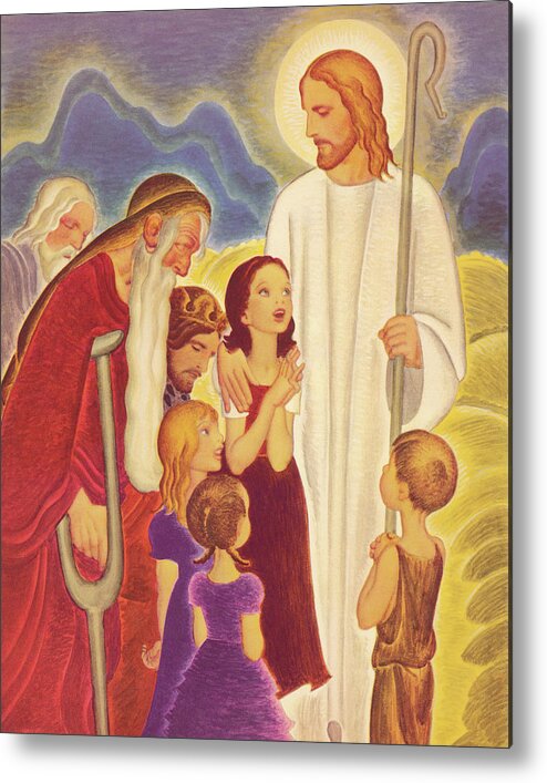 Adult Metal Print featuring the drawing Jesus With Children and The Eldery #1 by CSA Images