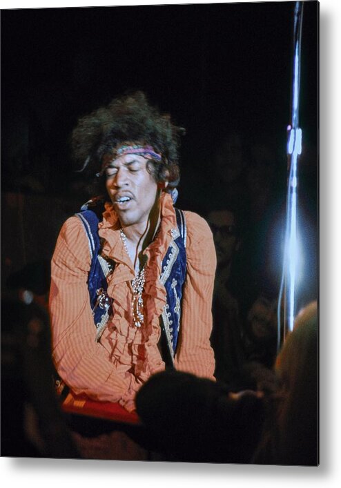 #jimi_hendrix Metal Print featuring the photograph Jimi Hendrix Singing At Monterey International Pop Festival #1 by Globe Photos
