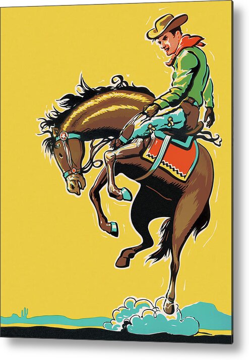 Accessories Metal Print featuring the drawing Man Riding Bucking Horse #1 by CSA Images