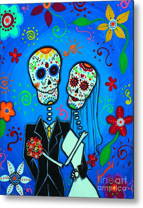 Day Of The Dead Metal Print featuring the painting Matrimonio #1 by Pristine Cartera Turkus