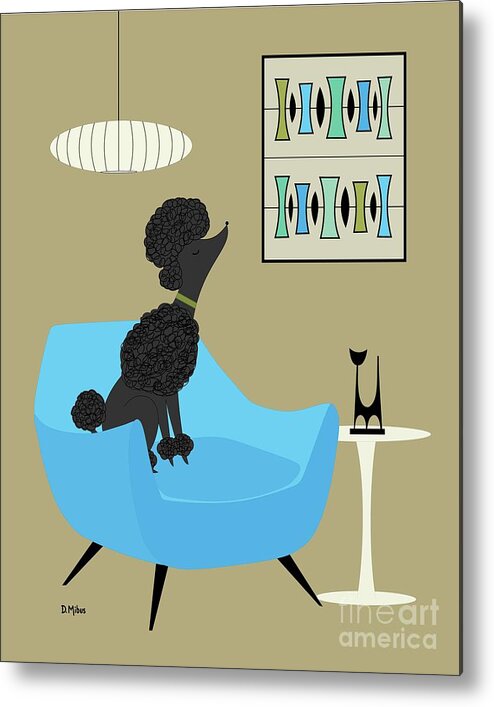 Mid Century Modern Metal Print featuring the digital art Mid Century Modern Black Poodle by Donna Mibus