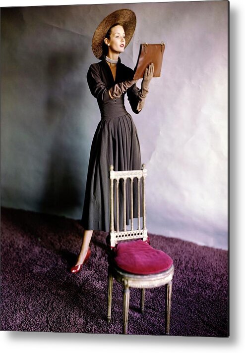 Accessories Metal Print featuring the photograph Model In A Claire Mccardell Dress #1 by Horst P. Horst