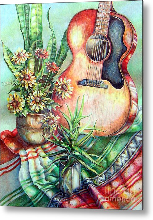 Gibson Guitar Metal Print featuring the painting Room for Guitar by Linda Shackelford