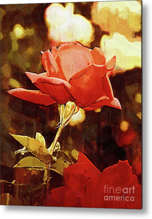 Rose Metal Print featuring the digital art Single Rose Bloom In Gothic by Kirt Tisdale
