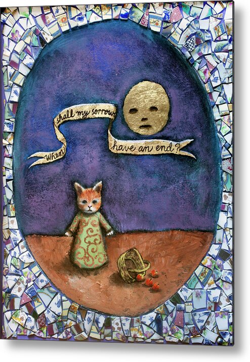 Cat Metal Print featuring the painting When Shall My Sorrows Have An End? by Pauline Lim
