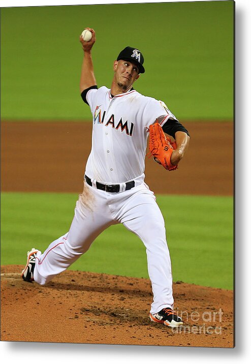 People Metal Print featuring the photograph Washington Nationals V Miami Marlins by Mike Ehrmann