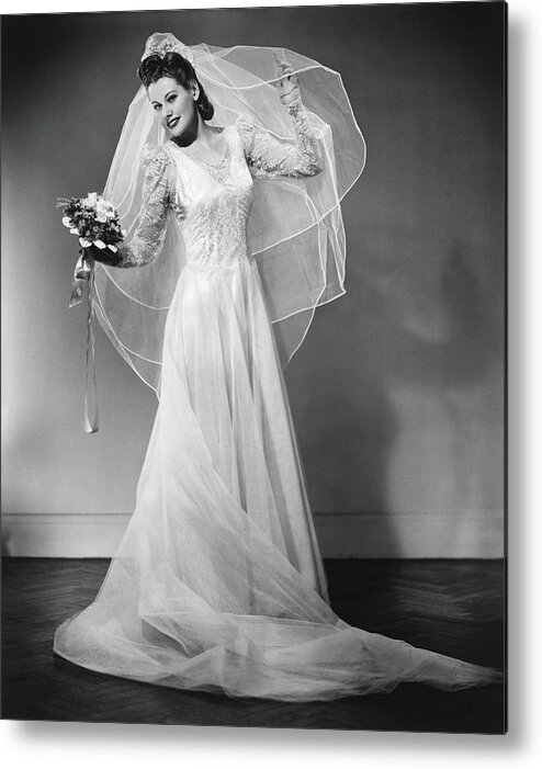 Human Arm Metal Print featuring the photograph Bride Posing In Studio, B&w, Portrait #2 by George Marks