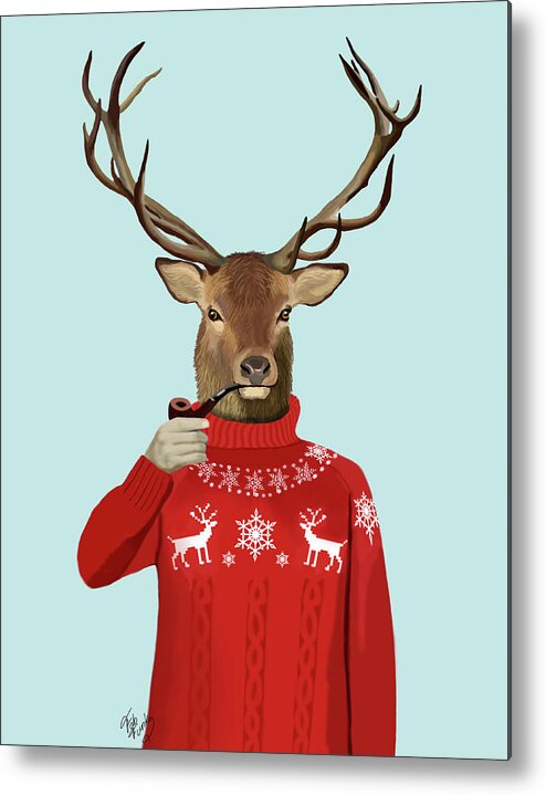 Fabfunky Metal Print featuring the painting Deer In Ski Sweater #2 by Fab Funky
