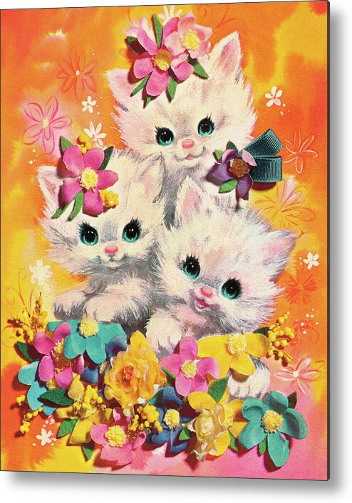 Animal Metal Print featuring the drawing Three Kittens #2 by CSA Images