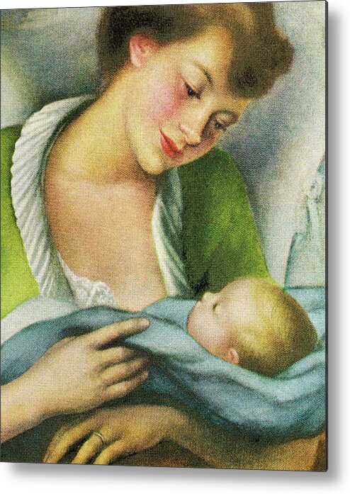 Adult Metal Print featuring the drawing Woman Holding Baby #2 by CSA Images