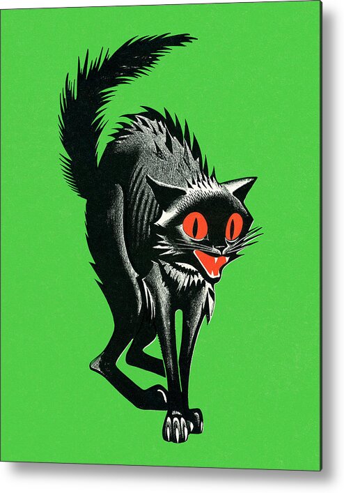 Afraid Metal Poster featuring the drawing Black cat #32 by CSA Images