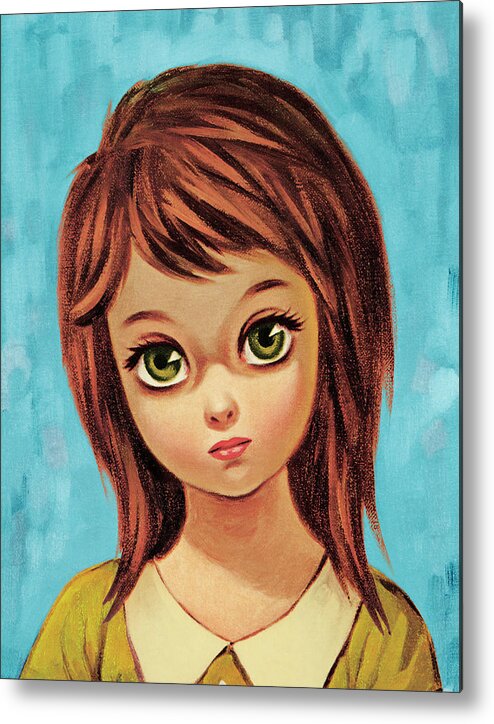 Agony Metal Poster featuring the drawing Big-eyed girl #4 by CSA Images