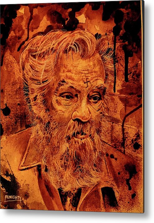 Ryan Almighty Metal Print featuring the painting CHARLES MANSON portrait fresh blood by Ryan Almighty