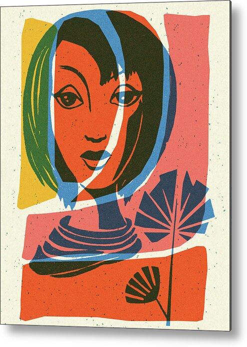 Abstract Metal Poster featuring the drawing Portrait of a Woman #53 by CSA Images