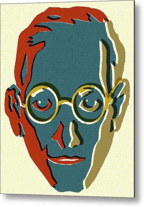Abstract Metal Print featuring the drawing Man Wearing Glasses #6 by CSA Images