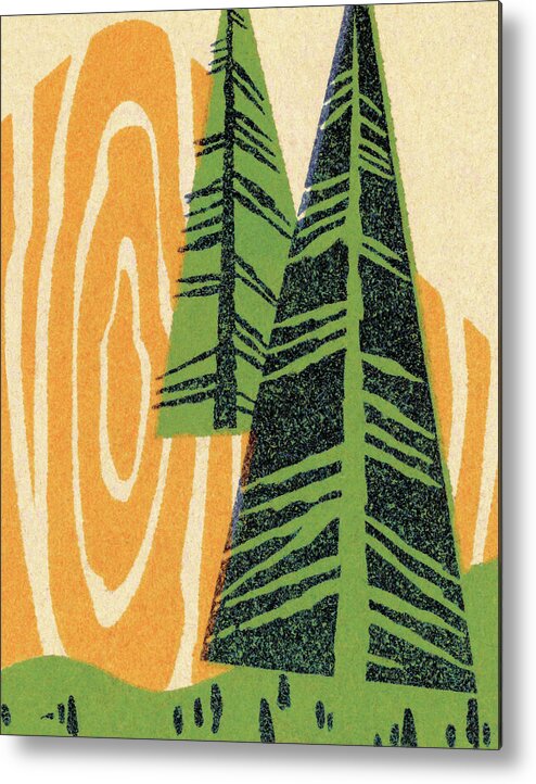Abstract Metal Poster featuring the drawing Pine trees #6 by CSA Images