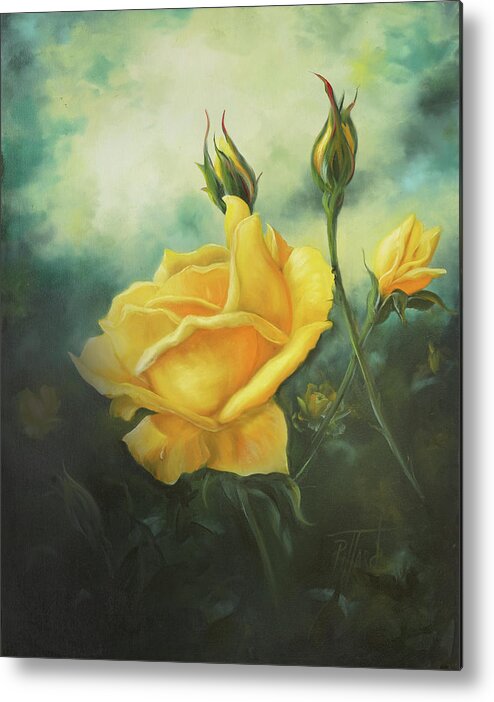 Rose Metal Print featuring the painting Yellow Friendship Rose by Lynne Pittard