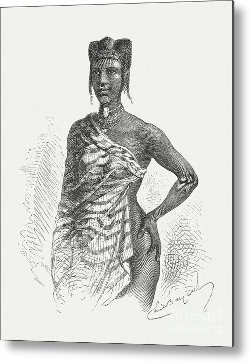Engraving Metal Print featuring the digital art A Soninke Girl From West Africa, Wood by Zu 09