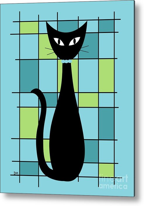  Metal Print featuring the digital art Abstract Cat in Light Blue by Donna Mibus