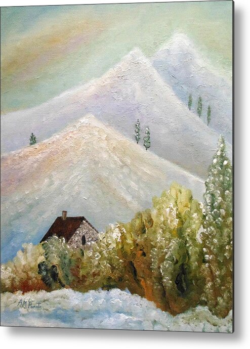 Snowy Landscape Metal Print featuring the painting After The Ice Storm by Angeles M Pomata