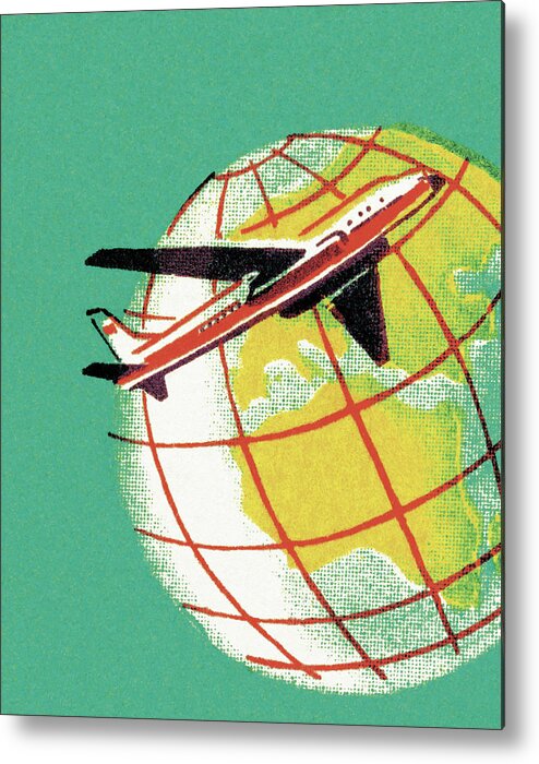 Air Travel Metal Print featuring the drawing Airplane Circling the Globe by CSA Images