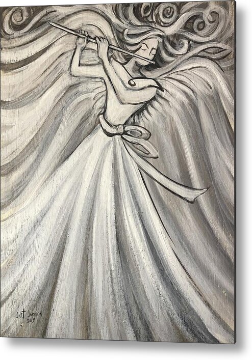 Angel Metal Print featuring the painting Angelic Flutist by Jeanette Jarmon