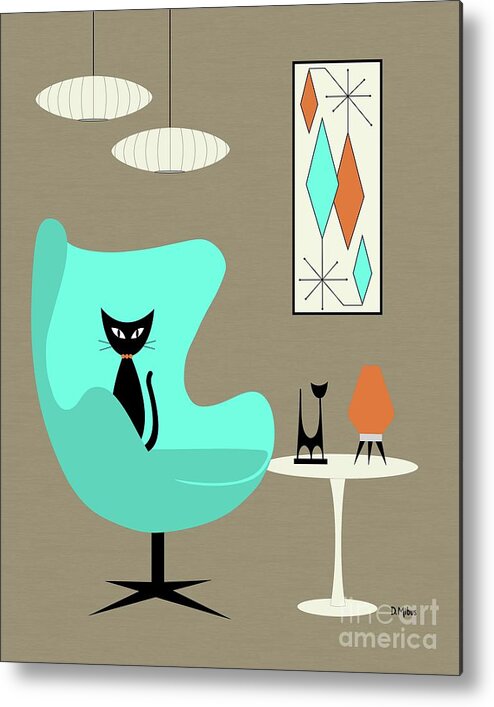 Mid Century Modern Metal Print featuring the digital art Aqua Egg Chair with Orange Beehive Lamp by Donna Mibus